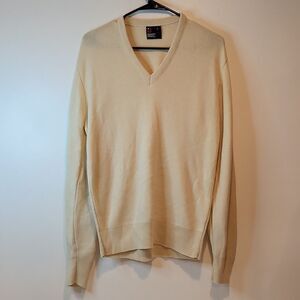 Vintage Robert Bruce Solid Cream V-Neck Pullover Sweater Men's Size Large EUC